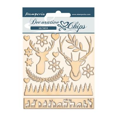 Stamperia Pink Christmas Decorative Chips - Deer
