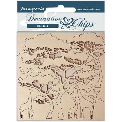 Stamperia Savana Decorative Chips Embellishments - Zebra And Tree