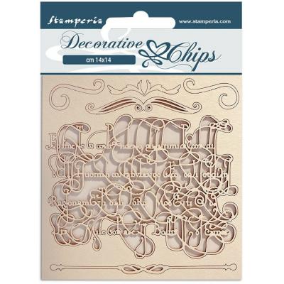Stamperia Romantic Garden House Decorative Chips Embellishments - Calligraphy