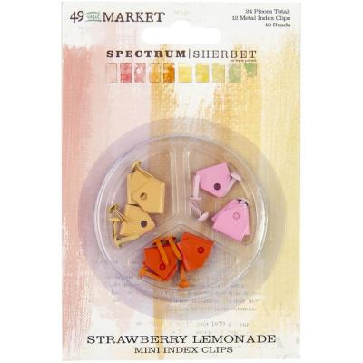 49 and Market Spectrum Sherbert Embelllishments - Mini Metal Index Clips & Brads Strawberry Lemonade