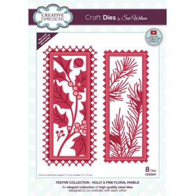 Creative Expressions Sue Wilson Craft Dies - Festive Holly & Pine Floral Panels