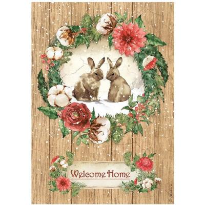 Stamperia Home For The Holidays Spezialpapier - Welcome Home Bunnies