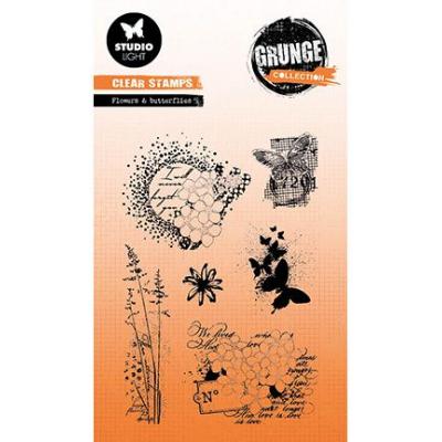 StudioLight Grunge Collection Nr.397 Clear Stamps - Flowers And Butterfly