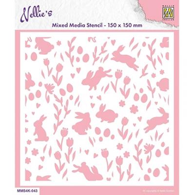 Nellie's Choice Mixed Media Stencils - Background Rabbit And Tulips