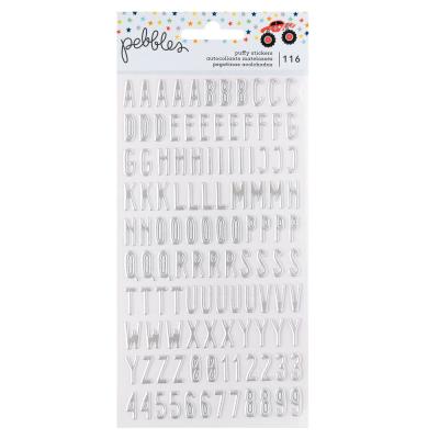 American Crafts Pebbles Cool Boy - Stickers Puffy Alpha Silver Foil