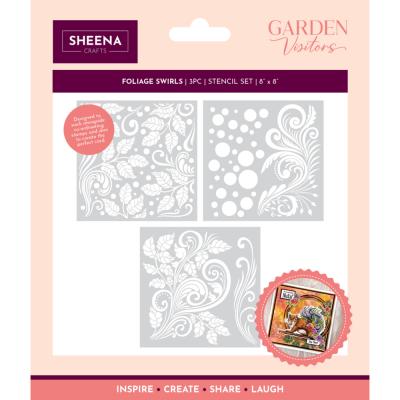 Crafter's Companion Garden Visitors 8x8 Inch Stencil Set Foliage Swirls