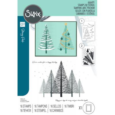 Sizzix Stacey Park Cosmopolitan Stempel mit Stencil - Merry & Light