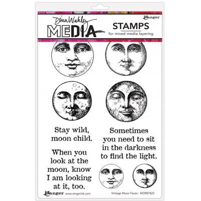 Ranger Dina Wakley Media Stempel - Vintage Moon Faces