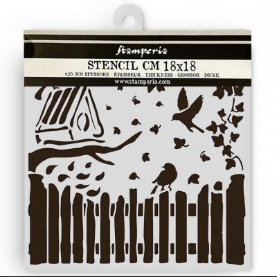 Stamperia Stencil House of Roses - Fence and Birds