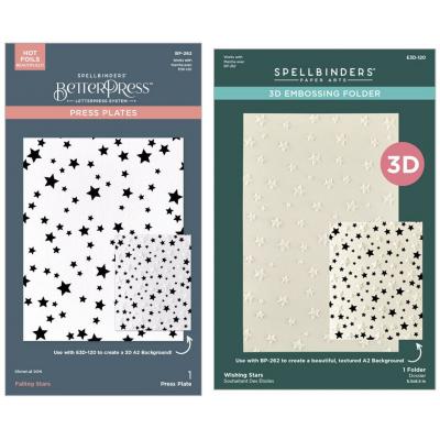 Spellbinders Paper Arts 3D Embossing Folder and BetterPress - Wishing and Falling Stars Bundle