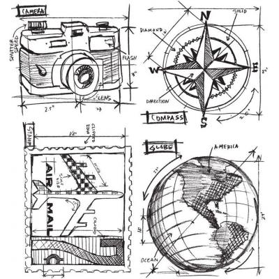 Stampers Anonymous Tim Holtz Stempel - Travel Blueprint