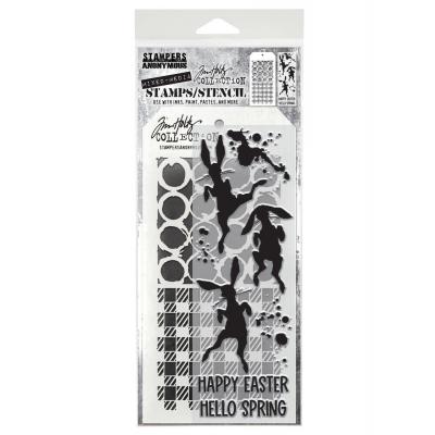 tampers Anonymous Mixed Media Tim Holtz Stempel + Schablone - Bunny Hop