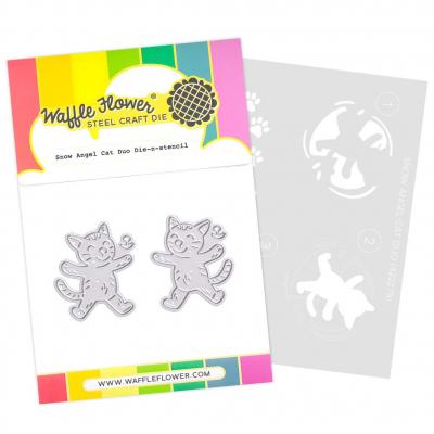 Waffle Flower Die-n-stencil - Snow Angel Cat Duo