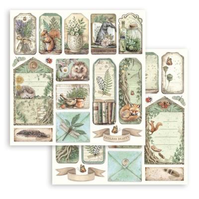 Stamperia Herbarium Silvae Designpapier - Tags And Letters