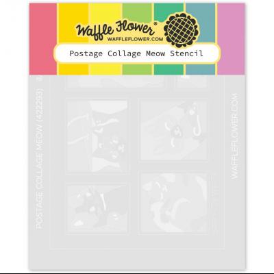 Waffle Flower Stencil Postage Collage - Meow