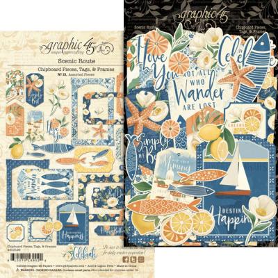 Graphic 45 Scenic Route - Chipboard Pieces, Tags & Frames