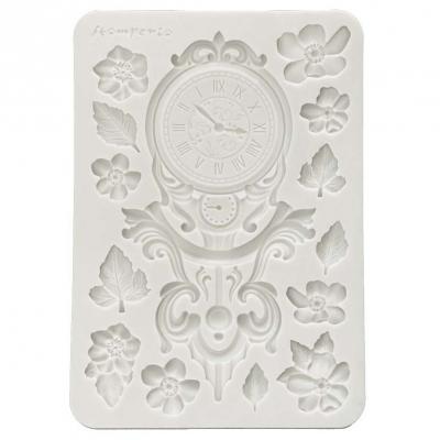 Stamperia Gardens of Time Silicon Mould - Clock and Flowers