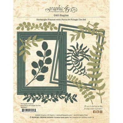 Graphic 45 Adventure Awaits Die Set - Rectangle Frames With Ferns & Foliage