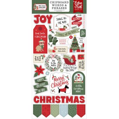 Echo Park Here Comes Santa Paws - Chipboard Word & Phrases