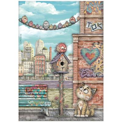 Stamperia Furry Friends 2 Rice Paper - Nest, Cat And Birds