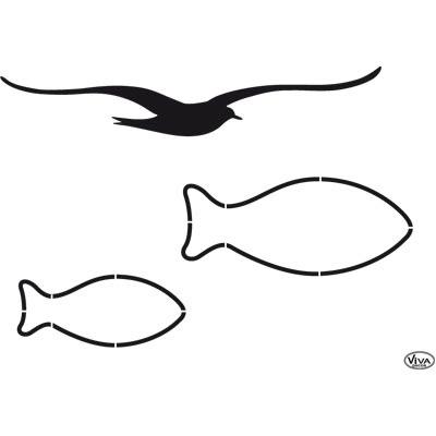 Seepferdchen, Möwe & FIsche - 2-teiliges Schablonenset DIN A4