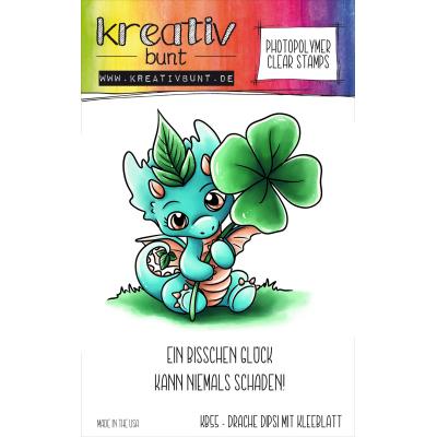 kreativbunt Stempel - Drache Dipsi mit Kleeblatt